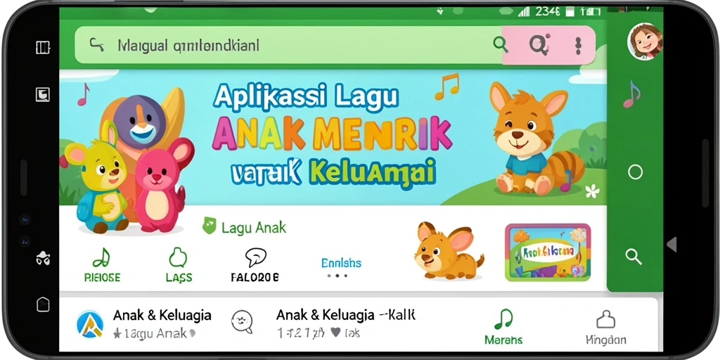 Tampilan antarmuka aplikasi Lagu Anak 234E yang menarik dan penuh warna.