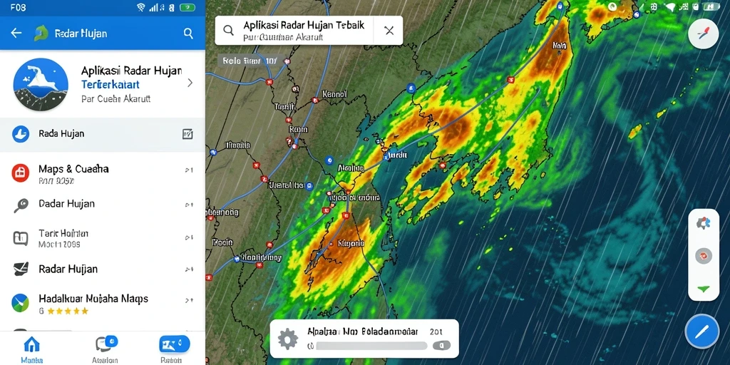 Antarmuka F08 menunjukkan peta radar hujan yang jelas dan informatif.