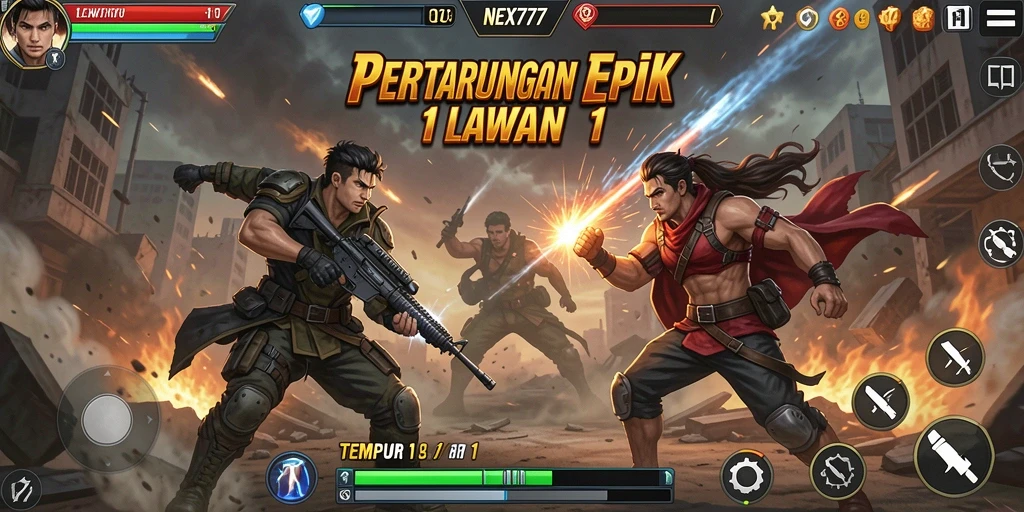 Tampilan antarmuka permainan NEX777 dalam pertempuran 1 lawan 1.